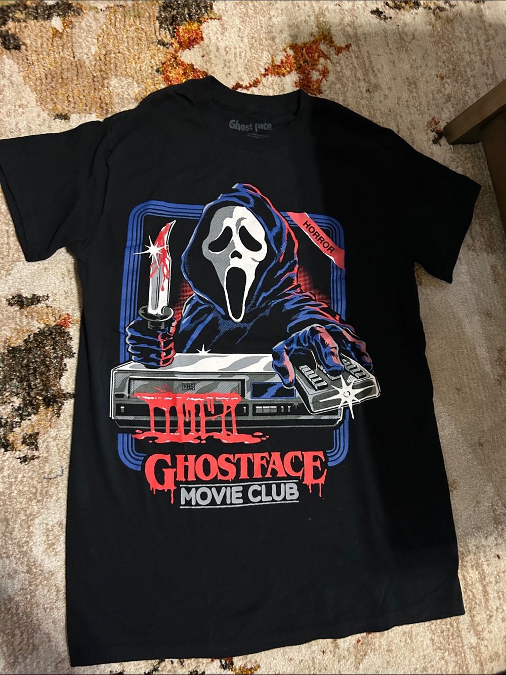 Ghostface Movie Club Graphic Tee - Black with Red & Blue